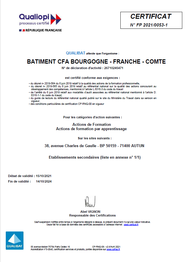 Certificat QUALIOPI Page 1